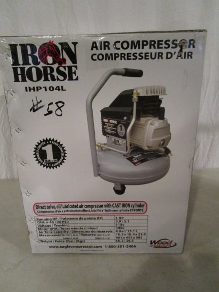 lot 58 image: Iron Horse 4 gallon Pancake Style Air Compressor