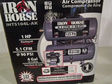 lot 64 image: Iron Horse 4 Gallon Twin Stack Tank  Air Compressor