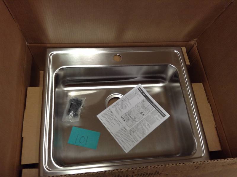 lot 101 image: Elkay Lustertone Drop-In Stainless Steel 25 in. 1-Hole Single Basin Kitchen Sink Retails for $422