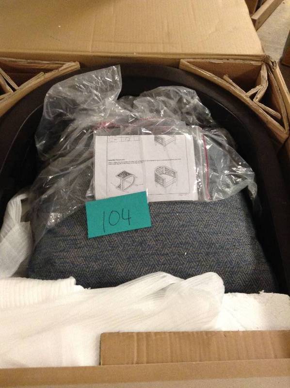 lot 104 image: Crackle Lounge Chair w Brown Cracked Ice Pattern Frame & Cobalt Fabrichair line crack on top see pictures
