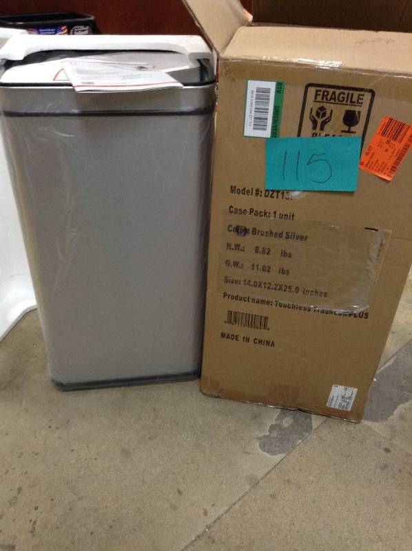 lot 115 image: itouchless 13 Gl Touch Free Sensor Auto Stainless Steel Trash Can Kitchen DZT13P