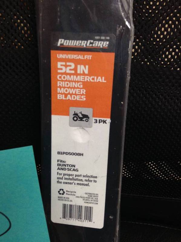 lot 123 image: Lot of 2 Power Care 52 in Commercial Riding Mower Blades