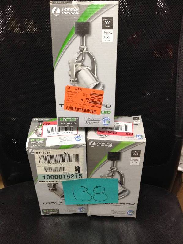 lot 138 image: Lot of 3 Lithonia Lighting LTIHMSBK LED 27K BN M4 Meshback Brushed Nickel Integrated LED Track Light Head