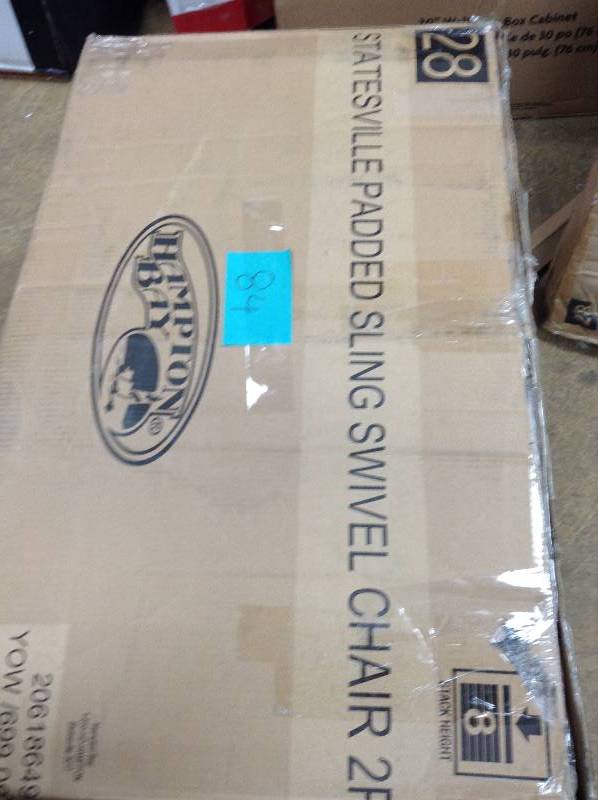 lot 84 image: Hampton Bay Statesville Padded Sling Swivel Patio Dining Chair (2-Pack)