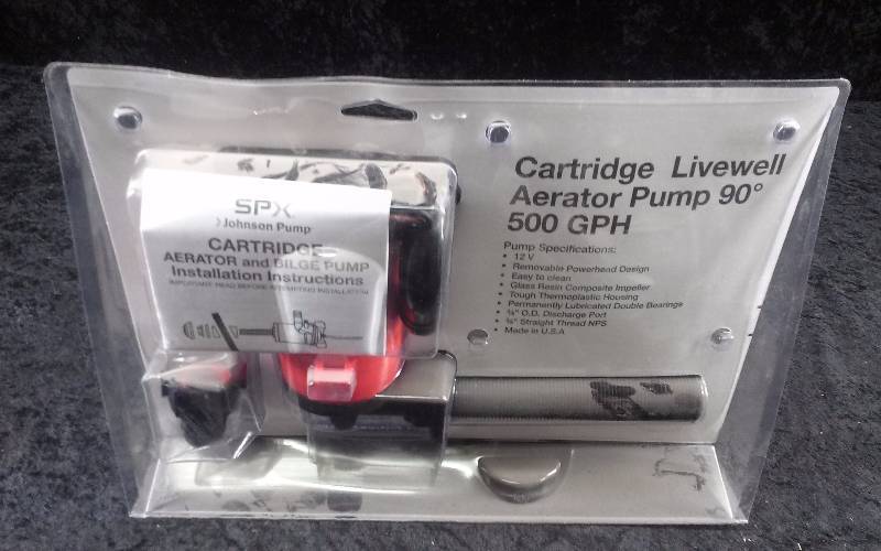 lot 40 image: Johnson Pump Cartridge Livewell Aerator Pump, 90 Degree, 500GPH, Model 38502