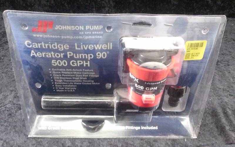 lot 41 image: Johnson Pump Cartridge Livewell Aerator Pump, 90 Degree, 500GPH, Model 38502