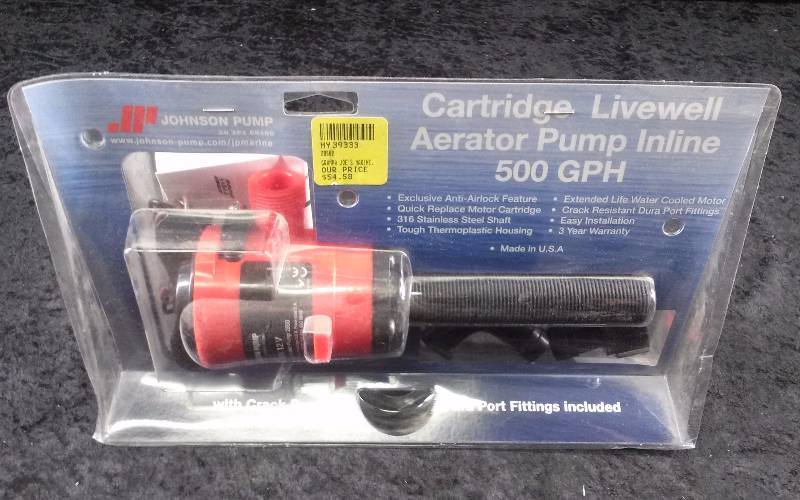 lot 42 image: Johnson Pump Cartridge Livewell Aerator Pump, INLINE, 500GPH, Model 28502