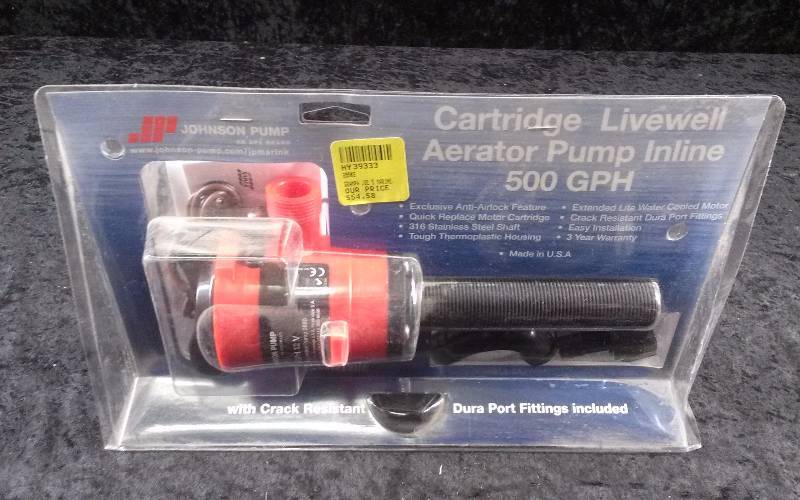 lot 43 image: Johnson Pump Cartridge Livewell Aerator Pump, INLINE, 500GPH, Model 28502