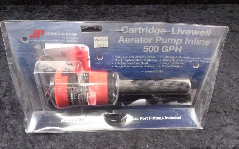 lot 44 image: Johnson Pump Cartridge Livewell Aerator Pump, INLINE, 500GPH, Model 28502