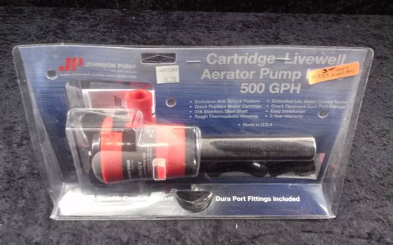 lot 45 image: Johnson Pump Cartridge Livewell Aerator Pump, INLINE, 500GPH, Model 28502