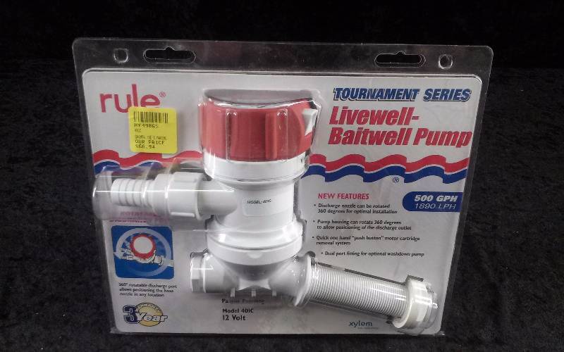 lot 49 image: Rule Tournament Series LivewellBaitwell Pump, 500GPH, 12v, Model 401C