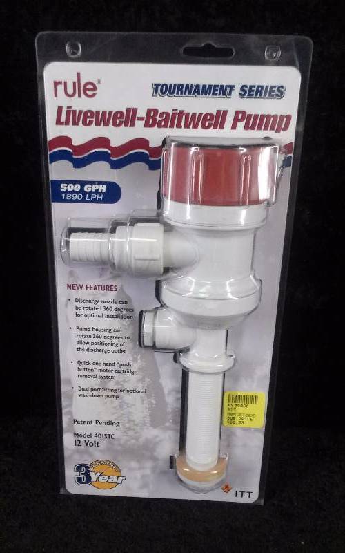 lot 50 image: Rule Tournamnet Series LivewellBaitwell Pump, 500GPH, 12v, Model 401STC