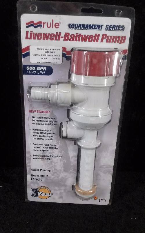 lot 51 image: Rule Tournamnet Series LivewellBaitwell Pump, 500GPH, 12v, Model 401STC