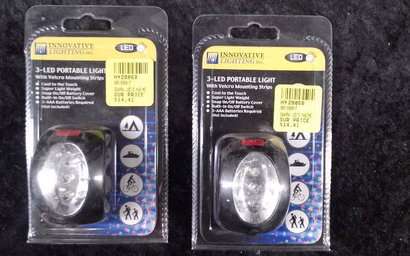 lot 150 image: Lot - (2) Innovative Lighting LED, 3 LED Portable Light wVelcro Mounting Strip, White Light