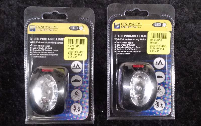 lot 151 image: Lot - (2) Innovative Lighting LED, 3 LED Portable Light wVelcro Mounting Strip, White Light