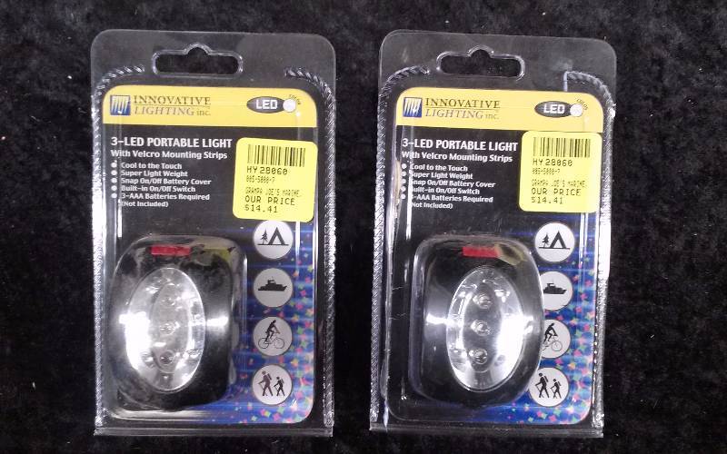 lot 152 image: Lot - (2) Innovative Lighting LED, 3 LED Portable Light wVelcro Mounting Strip, White Light