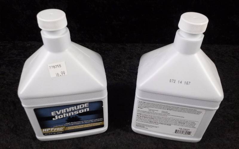 lot 485 image: OIL - (2) Evinrude High Performance Gearcase Lubricant, HPFPRO, 1qteach