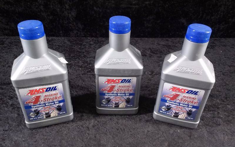 lot 580 image: OIL - (3) AMSOIL Marine, 4-Stroke, SAE 10W-30, 1qteach