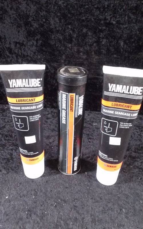lot 599 image: Lot - (2) Yamalube Marine Gearcase Lube, 10 oz & (1) Marine Grease, 14oz