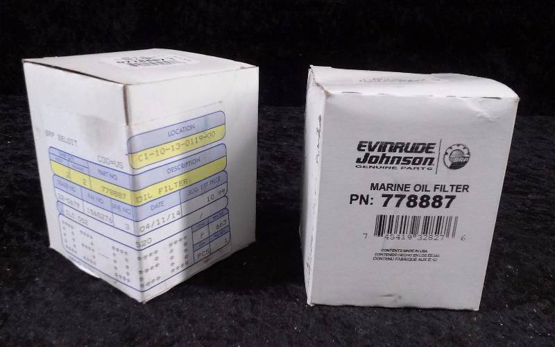 lot 664 image: FILTER - (2) Evinrude Marine Oil Filter, PN 778887