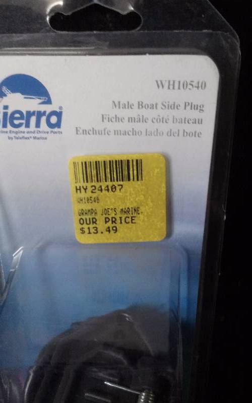 lot 934 image: Sierra Male Boat Side Plug, PN WH10540