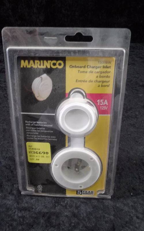 lot 955 image: Marinco Onboard Charger Inlet, 15 A, White, PN 150BBIW