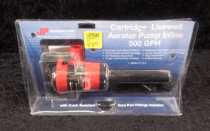 lot 1100 image: Johnson Pump Cartridge Livewell Aerator Pump Inline 500 GPH, Model 28502