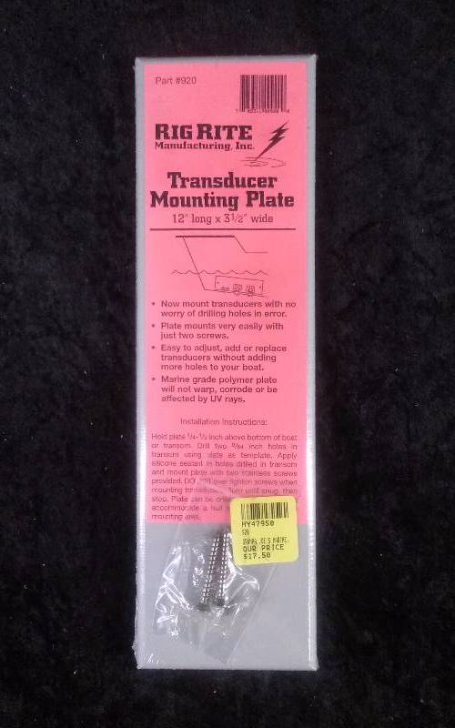 lot 1107 image: RigRite Transducer Mounting Plate 12long x 3 12 w, PN #920