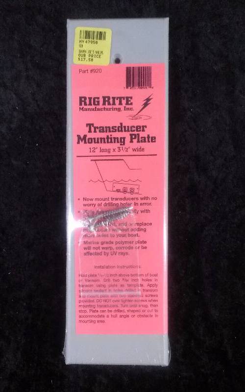 lot 1108 image: RigRite Transducer Mounting Plate 12long x 3 12 w, PN #920