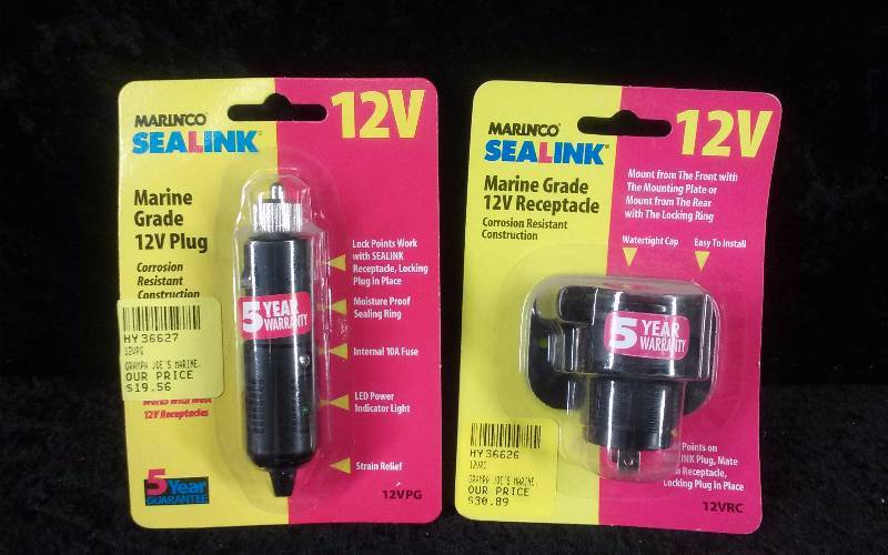 lot 1128 image: Lot - (1) Marinco Sealine Marine Grade 12v Plug & (1) 12v Receptacle