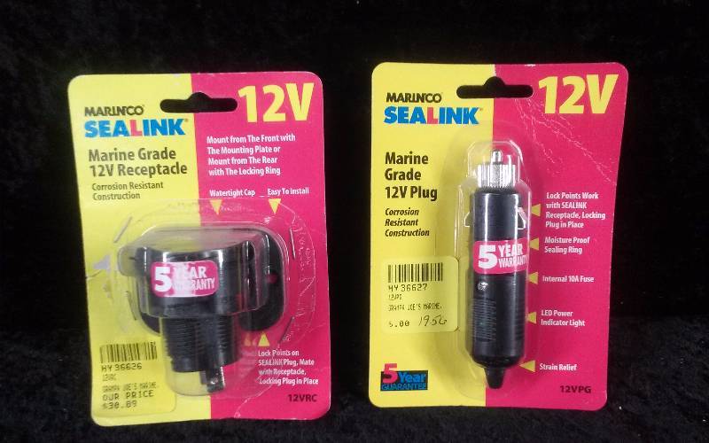 lot 1129 image: Lot - (1) Marinco Sealine Marine Grade 12v Plug & (1) 12v Receptacle