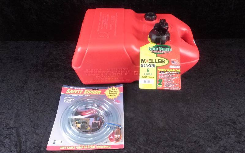 lot 1164 image: Lot - (1) Moeller Ultra6 Portable Topside Tank, 6 Gallon & (1) Self Priming Safety Syphon