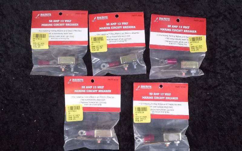 lot 1214 image: (5) RigRite Marine Circuit Breaker, 50amp, 12v, PN 350
