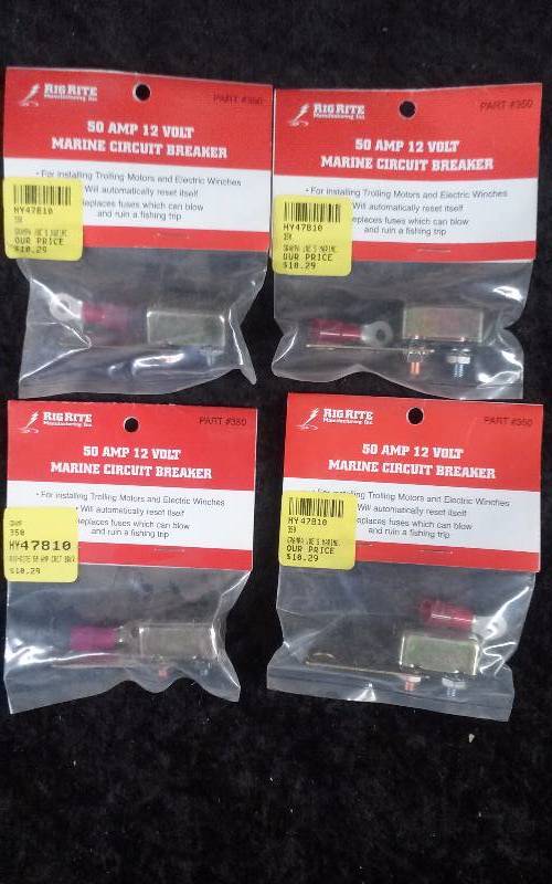 lot 1216 image: (4) RigRite Marine Circuit Breaker, 50amp, 12v, PN 350