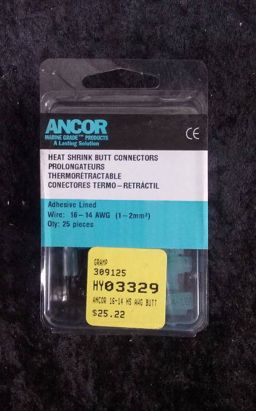 lot 1232 image: Ancor Heat Shrink Butt Connectors, Wire 16-14 AWG, 309125