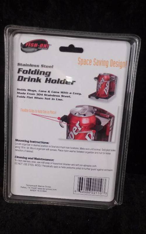 lot 1282 image: Fish-On Tournament Series Folding Drink Holder, Stainless