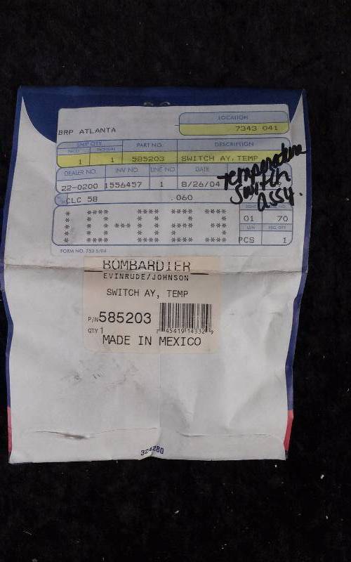lot 1518 image: Evinrude Bombardier Temperature Switch Assembly, PN 585203