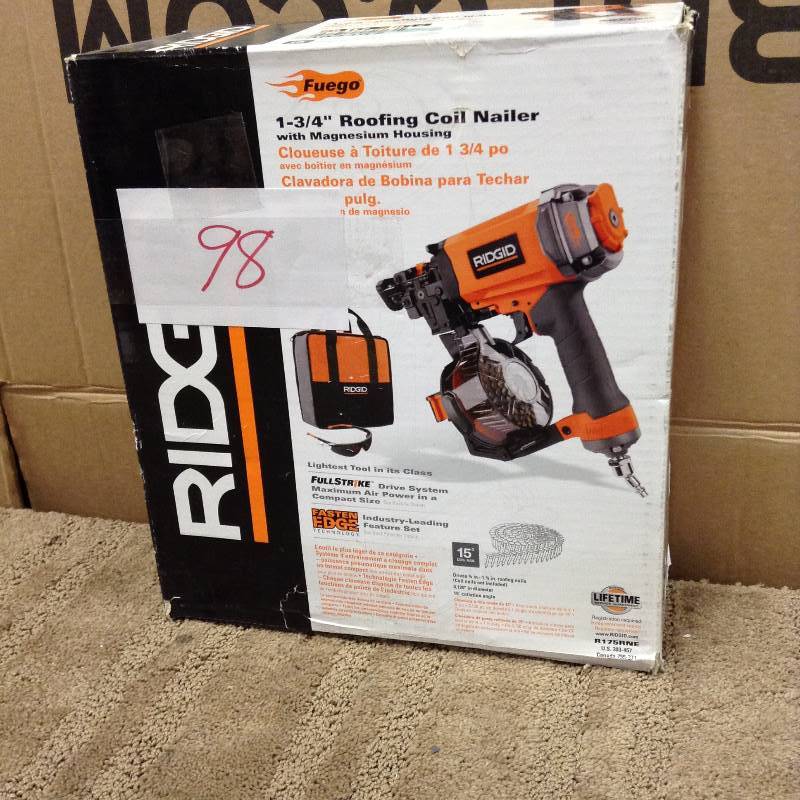 Ridgid Fuego  1 34  Roofing Coil Nailer with Magnesium Housing Not Used