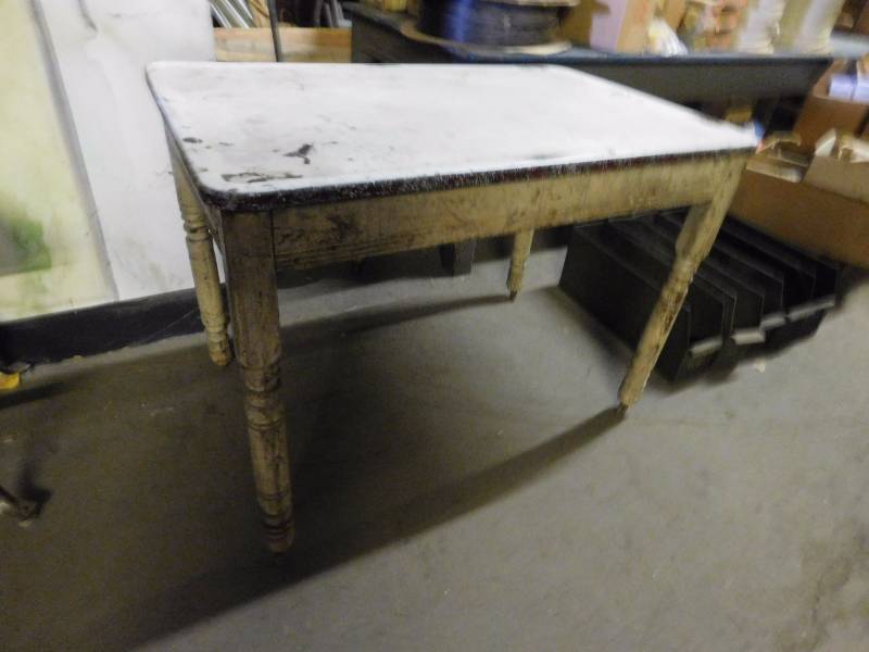 Vintage Wood Table with Metal Top (approx. 40 x 28)