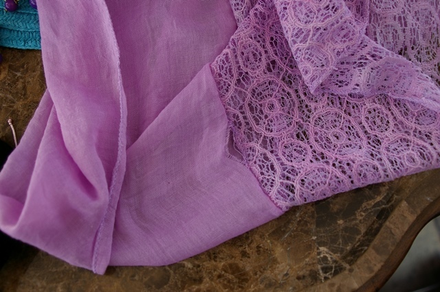 lot 40 image: Aqua Sun and Sand Hat, Lavender Infinity Scarf, Earrings, Bracelet and Lipstick Holder