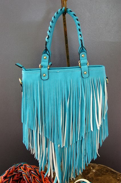 lot 44 image: Blue and White Purse with Shoulder Strap, Infinity Scarf, Lipstick Holder and Earrings