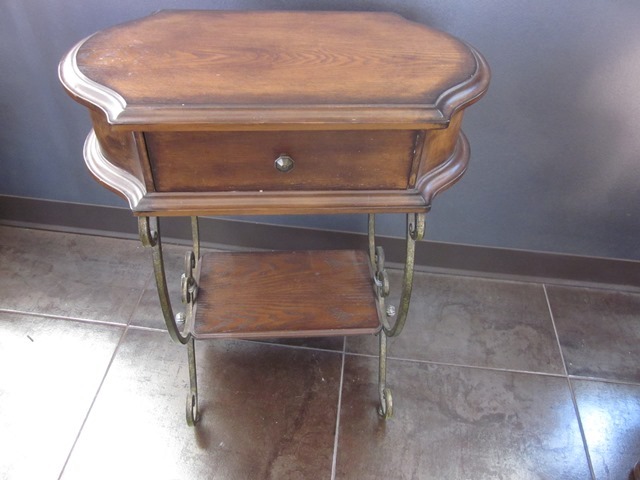 lot 92 image: Wood and Metal Stand with Drawer