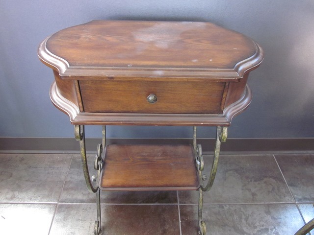 lot 93 image: Wood and Metal Stand with Drawer