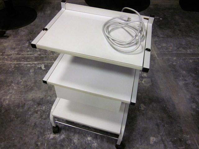 lot 142 image: White Rolling Facial Station with Drawers and Electric Strip on Rear