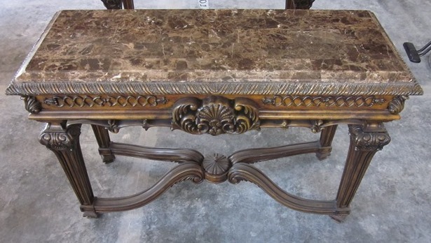 lot 131 image: Ashley Furniture Signature Design - Casa Mollino Console Sofa Table with Beveled Marble Tabletop (Matching Lots are 1, 131-139 10 in Total) See links to Ashley Furniture and Amazon