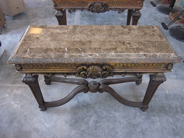 lot 133 image: Ashley Furniture Signature Design - Casa Mollino Console Sofa Table with Beveled Marble Tabletop (Matching Lots are 1, 131-139 10 in Total) See links to Ashley Furniture and Amazon