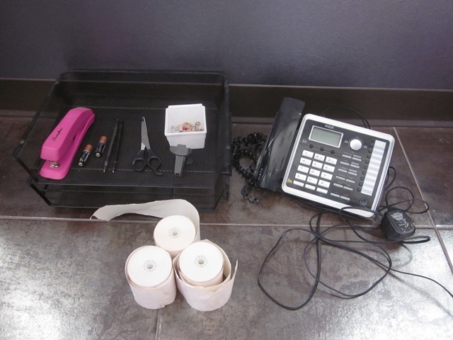 lot 195 image: RCA Phone, Register Tape and Office Supplies