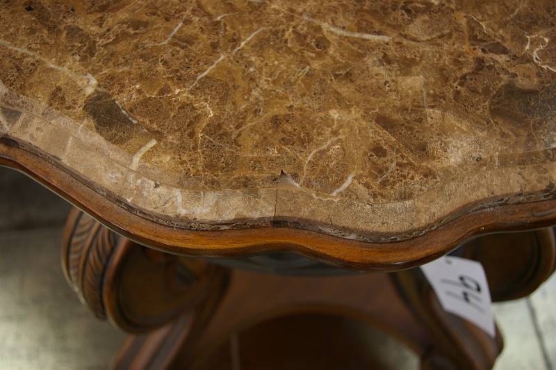 lot 94 image: Marble Top Table with Dark Wood and Metal (Matches Lot 18 )