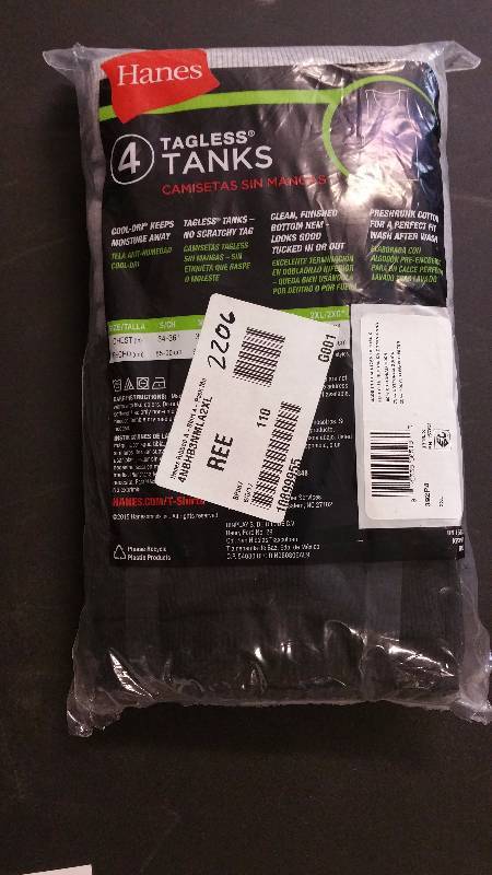 lot 2206 image: Hanes Ribbed A-Shirt 4-Pack Multi 2XL