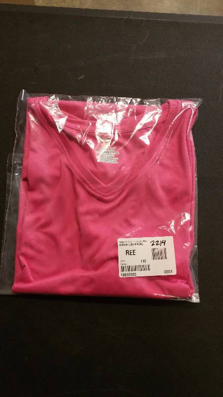 lot 2214 image: Hanes Womens Cool DRI V-Neck T-Shirt Pink 2XL